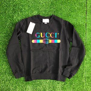 Gucci Men Rainbow Logo Printed Black Sweatshirt